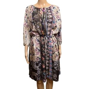 Johnny Was Sheer Silk Multi Pattern Dress Size L